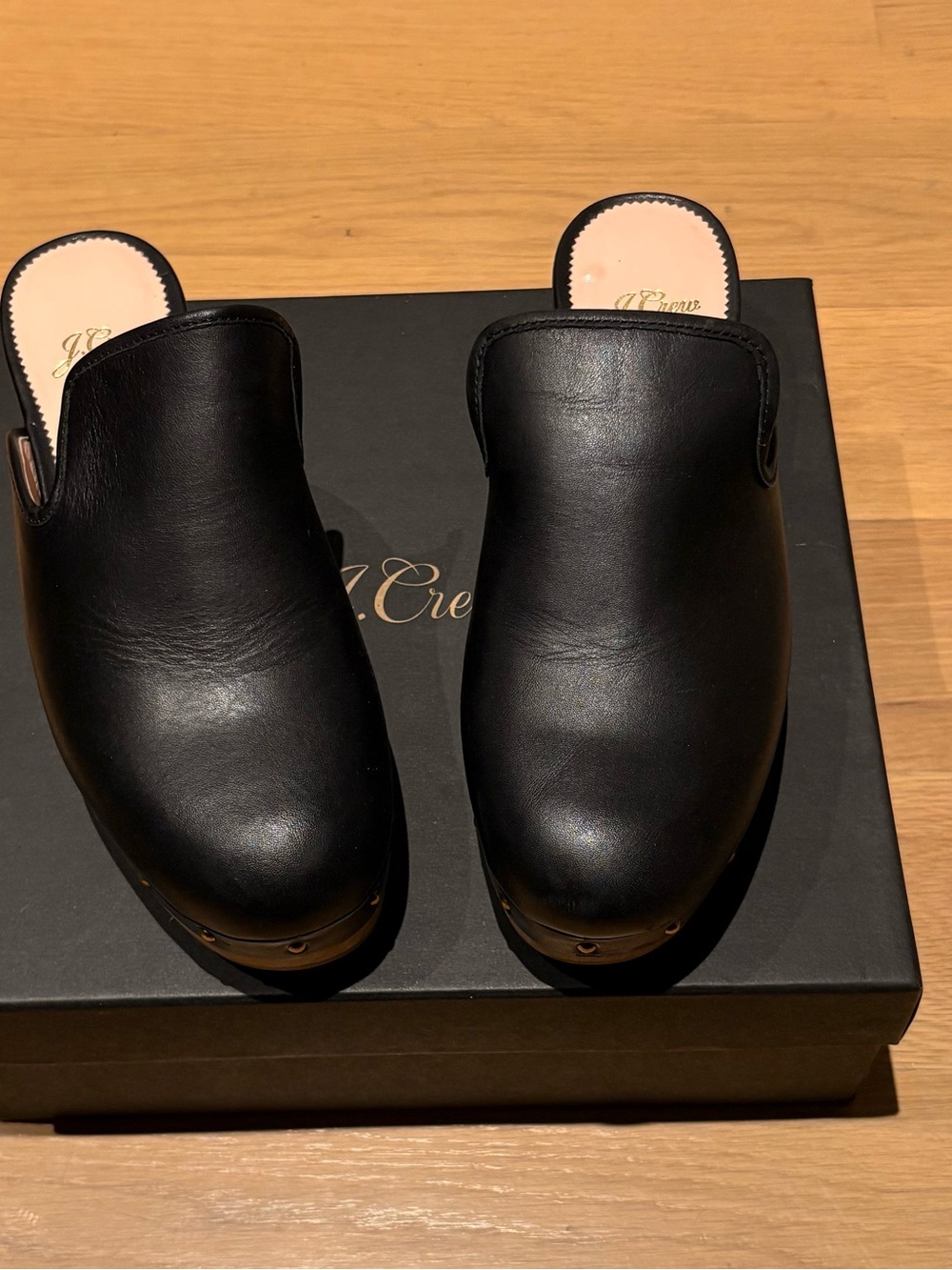 J. Crew Black Leather Mule Clogs